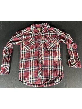 Resistol Double R Flannel Shirt Mens Small Blue Plaid Pearl Snap